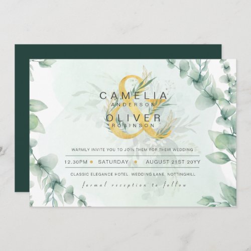 Leahg Eucalyptus Greenery Gold Wedding QR CODE IN Invitation