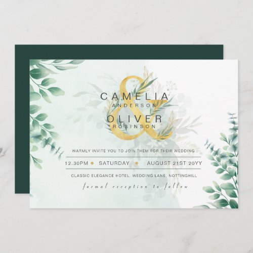 Leahg Eucalyptus Greenery Gold Wedding QR CODE IN Invitation