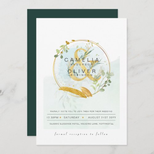LeahG Eucalyptus Greenery Gold Wedding QR CODE INV Invitation