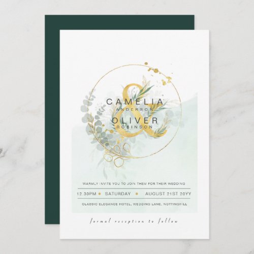 LeahG Eucalyptus Greenery Gold Wedding QR CODE INV Invitation