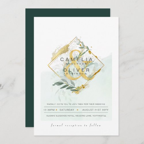 LeahG Eucalyptus Greenery Gold Wedding QR CODE INV Invitation