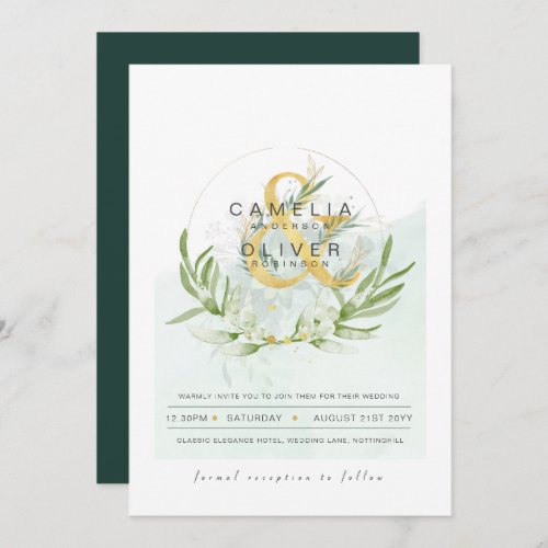 LeahG Eucalyptus Greenery Gold Wedding QR CODE INV Invitation