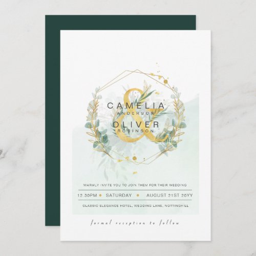 LeahG Eucalyptus Greenery Gold Wedding QR CODE INV Invitation