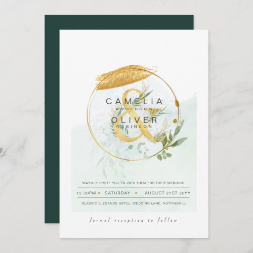 LeahG Eucalyptus Greenery Gold Wedding QR CODE INV Invitation