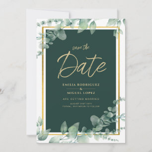 LeahG Eucalyptus Greenery Gold WEDDING QR CODE Invitation