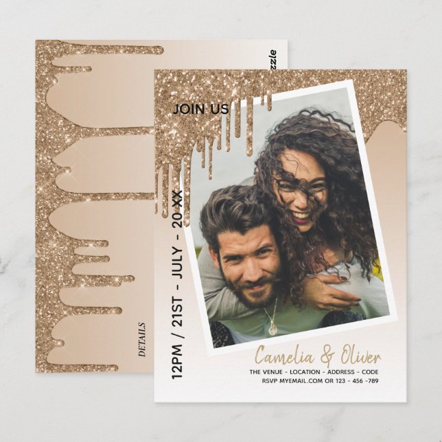 LeahG Glitter Drips Photo Overlay Wedding Invite (Front/Back)