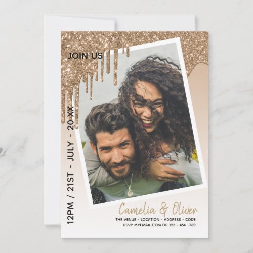 LeahG Glitter Drips Photo Overlay Wedding Invite