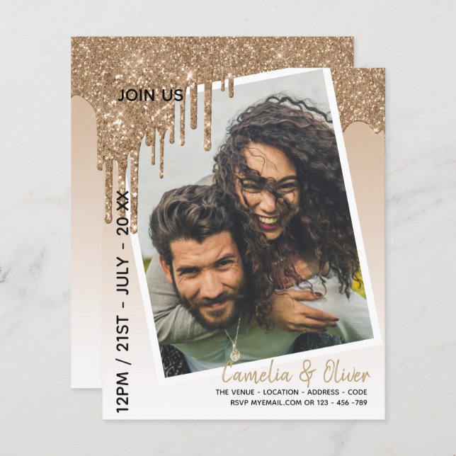 LeahG Glitter Drips Photo Overlay Wedding Invite (Front/Back)