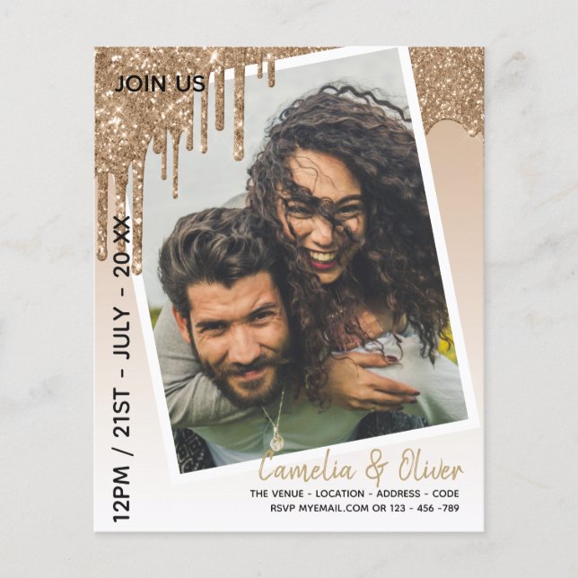 LeahG Glitter Drips Photo Overlay Wedding Invite Flyer (Front)