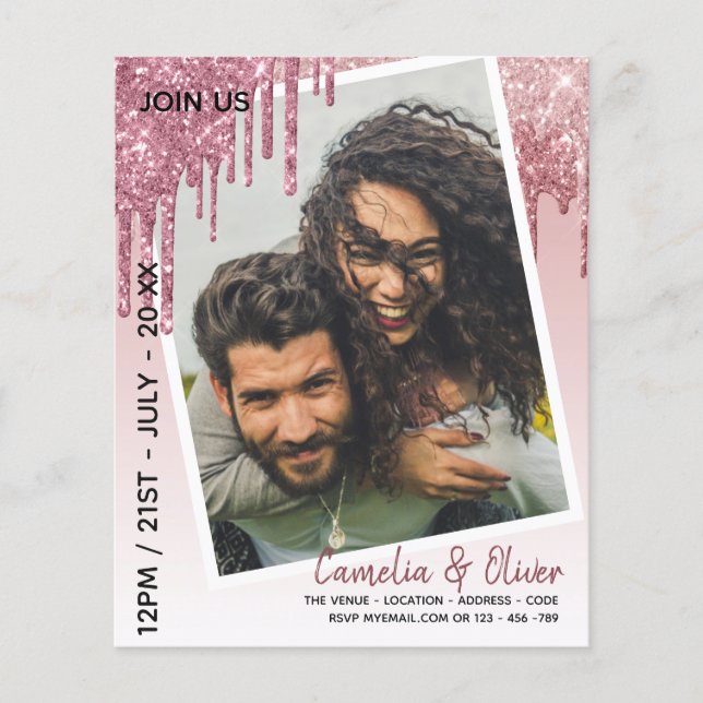 LeahG Glitter Drips Photo Overlay Wedding Invite Flyer (Front)