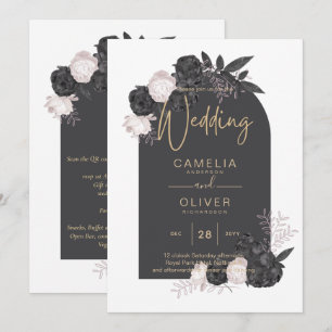 LeahG Gray Pink Roses Modern Fall Winter Wedding  Invitation
