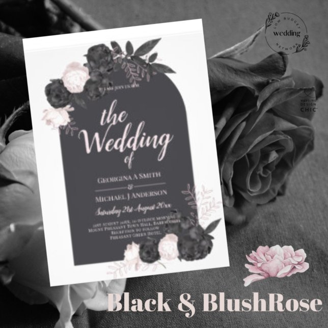 LeahG Gray Pink Roses Modern Fall Winter Wedding  Invitation (Creator Uploaded)