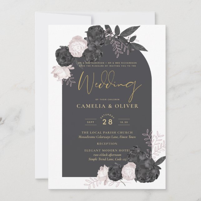 LeahG Gray Pink Roses Modern Fall Winter Wedding  Invitation (Front)