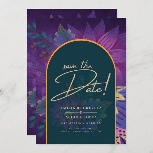 LeahG Green Purple Gold JEWEL TONES Wedding INVITE