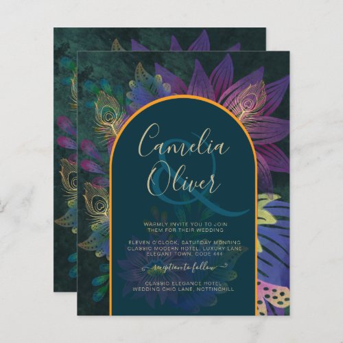 LeahG Green Purple Gold JEWEL TONES Wedding INVITE