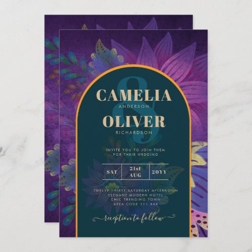 LeahG Green Purple Gold JEWEL TONES Wedding INVITE