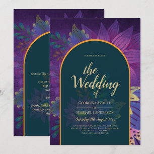 LeahG Green Purple Gold JEWEL TONES Wedding INVITE