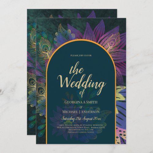 LeahG Green Purple Gold JEWEL TONES Wedding INVITE