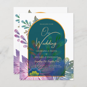 LeahG Green Purple Gold JEWEL TONES Wedding INVITE