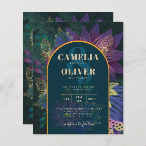 LeahG Green Purple Gold JEWEL TONES Wedding INVITE