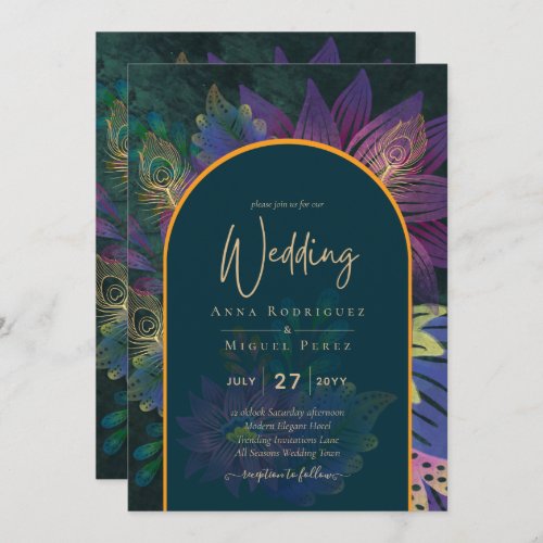 LeahG Green Purple Gold JEWEL TONES Wedding INVITE