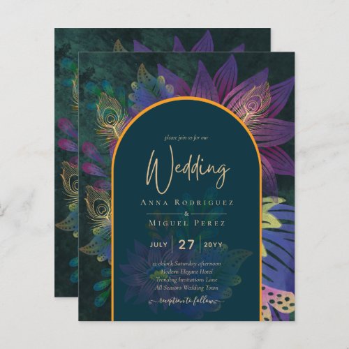 LeahG Green Purple Gold JEWEL TONES Wedding INVITE