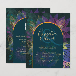 LeahG Green Purple Gold JEWEL TONES Wedding INVITE