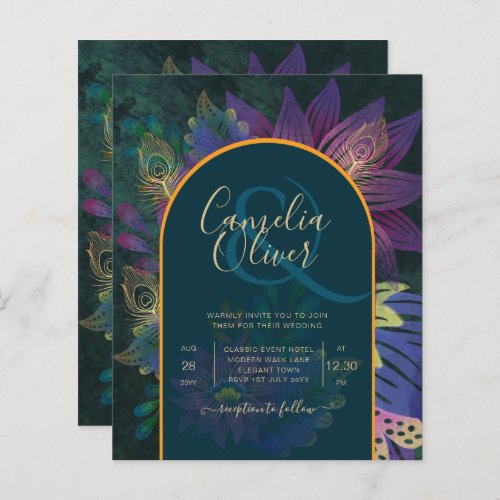 LeahG Green Purple Gold JEWEL TONES Wedding INVITE