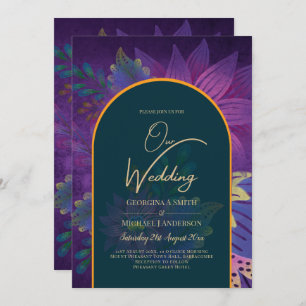 LeahG Green Purple Gold JEWEL TONES Wedding INVITE