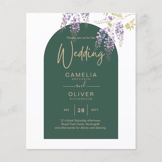 LeahG Green Purple Gold WISTERIA Wedding INVITE Flyer (Front)