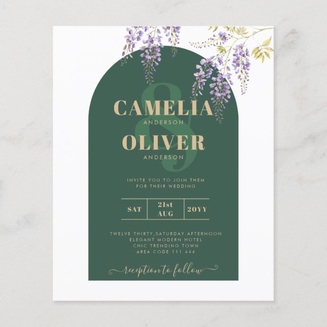 LeahG Green Purple Gold WISTERIA Wedding INVITE Flyer (Front)