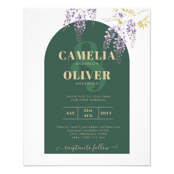 LeahG Green Purple Gold WISTERIA Wedding INVITE Flyer