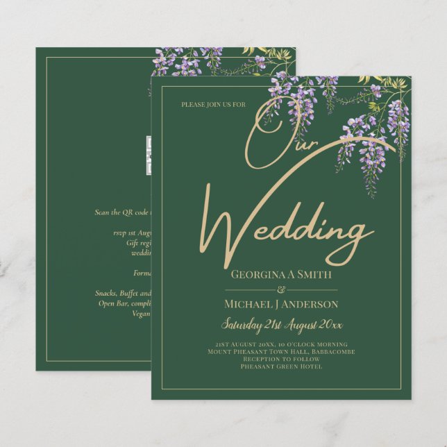 LeahG Green Purple WISTERIA Wedding INVITE (Front/Back)