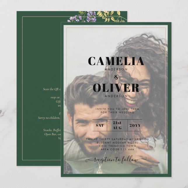 LeahG Green Purple WISTERIA Wedding INVITE (Front/Back)