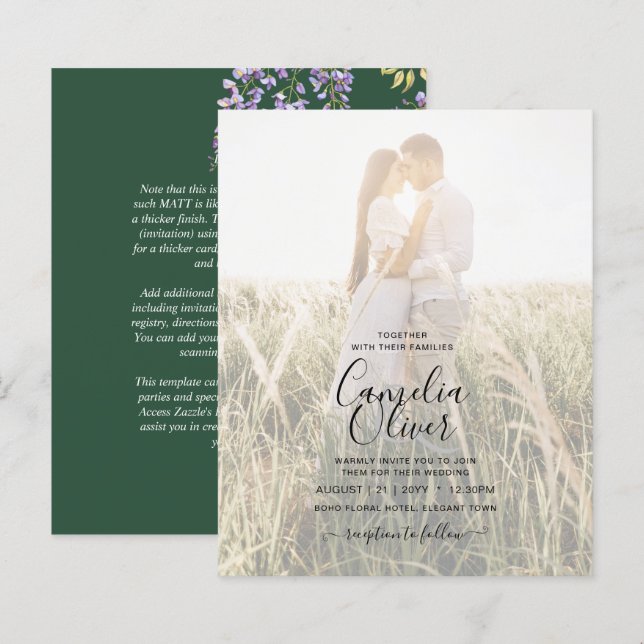 LeahG Green Purple WISTERIA Wedding INVITE (Front/Back)
