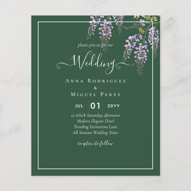LeahG Green Purple WISTERIA Wedding INVITE Flyer (Front)
