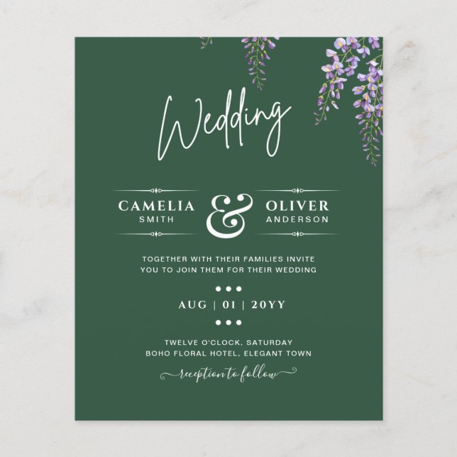 LeahG Green Purple WISTERIA Wedding INVITE Flyer (Front)