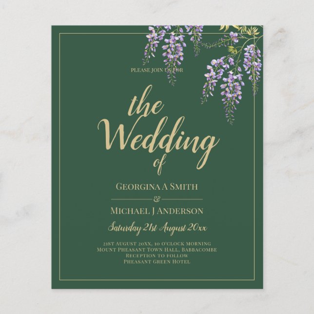 LeahG Green Purple WISTERIA Wedding INVITE Flyer (Front)