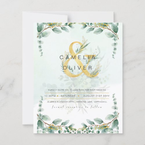 LeahG Greenery Eucalyptus Gold Wedding Invite QR C