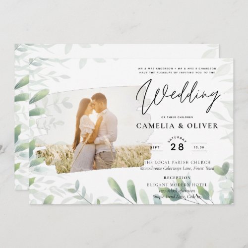 LeahG Greenery Leaves PHOTO OVERLAY Wedding Invite