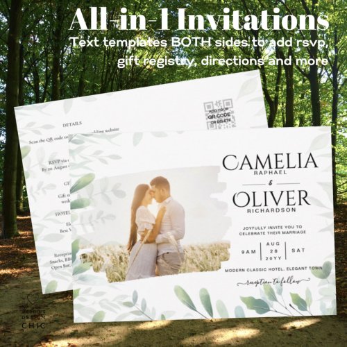 LeahG Greenery Leaves PHOTO OVERLAY Wedding Invite Flyer