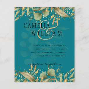 LeahG Greenery Sea Glass Teal Gold Wedding Invite Flyer