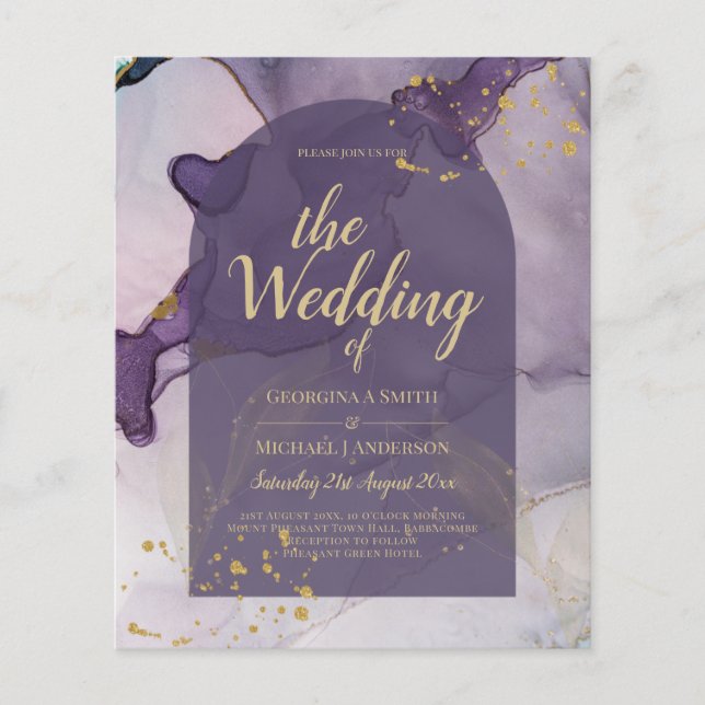 LeahG Ink Ombre Purple Lavender Gold Wedding Flyer (Front)