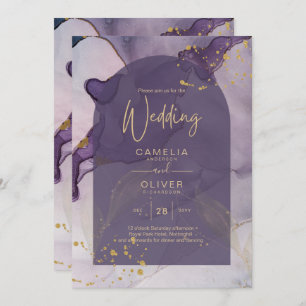 LeahG Ink Ombre Purple Lavender Gold Wedding Invitation