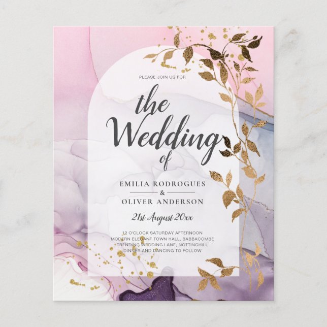 LeahG Ink Ombre Purple Pink Pink Gold Wedding Flyer (Front)