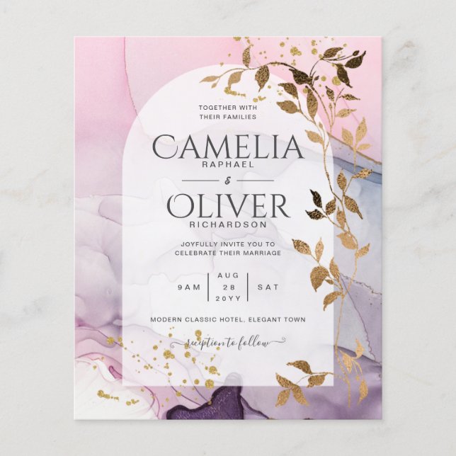 LeahG Ink Ombre Purple Pink Pink Gold Wedding Flyer (Front)