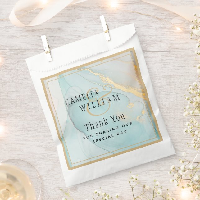 LeahG INK Sea Glass Teal Gold Wedding Favor Bag (Clipped)