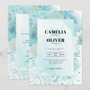 LeahG INK Sea Glass Turquoise Aqua Abstract INVITE