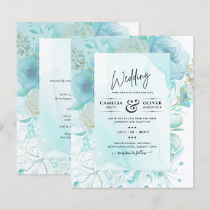 LeahG INK Sea Glass Turquoise Aqua Abstract INVITE