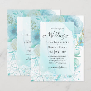 LeahG INK Sea Glass Turquoise Aqua Abstract INVITE